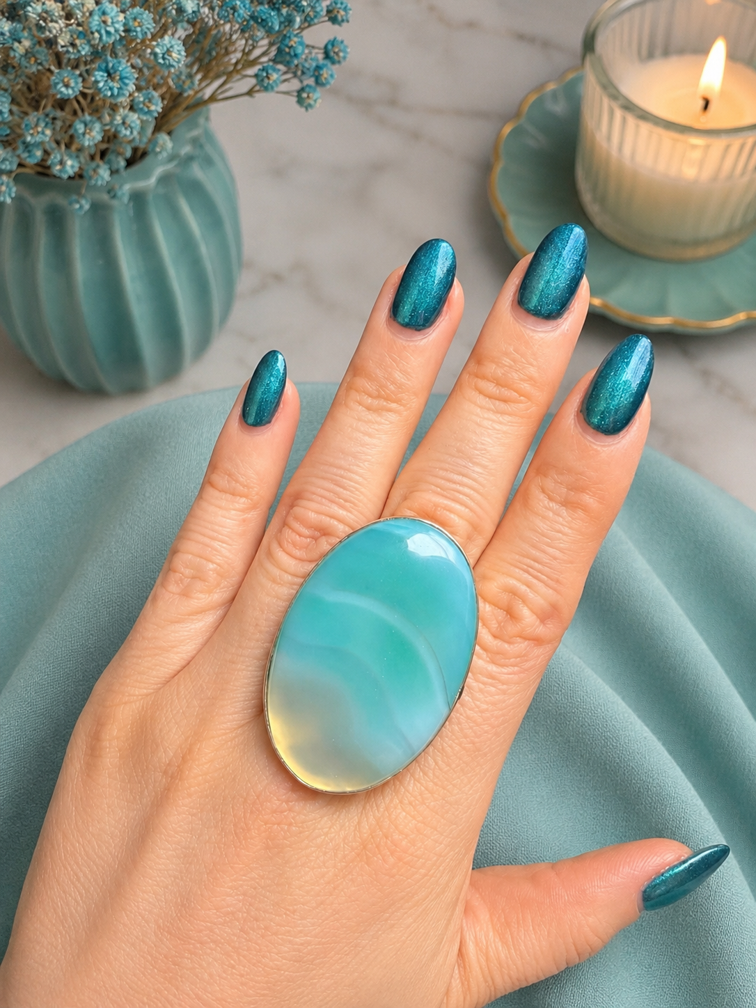 Aguas de Tayrona — Aqua Banded Agate Ring