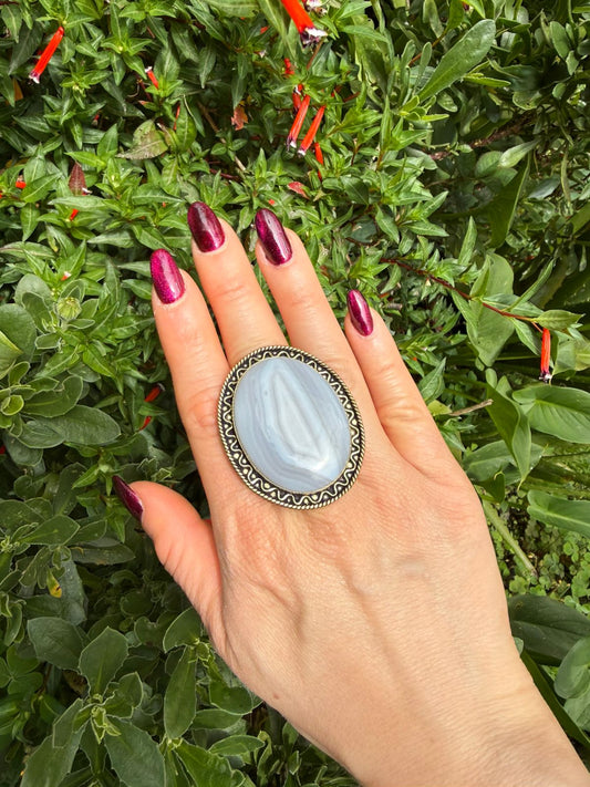 Bruma de Bogotá — Grey Banded Agate Ring