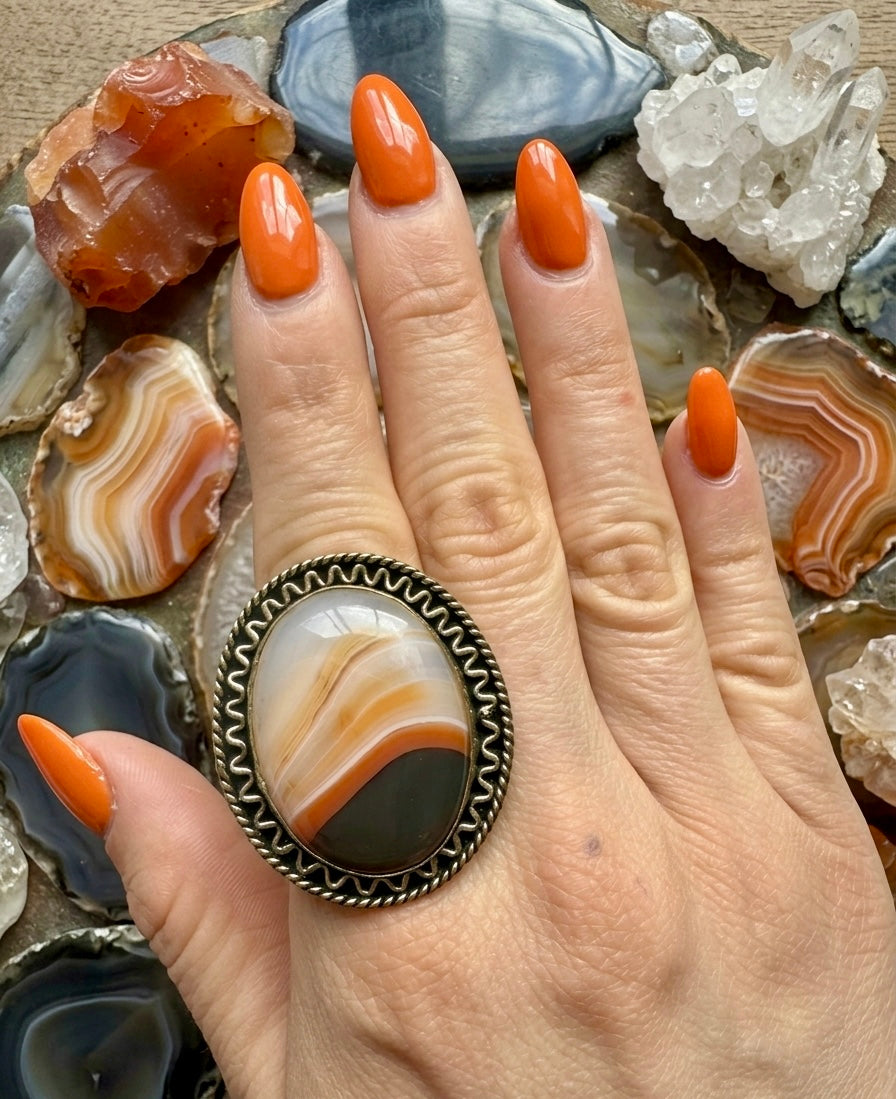 Atardecer — Banded Sunset Agate Ring