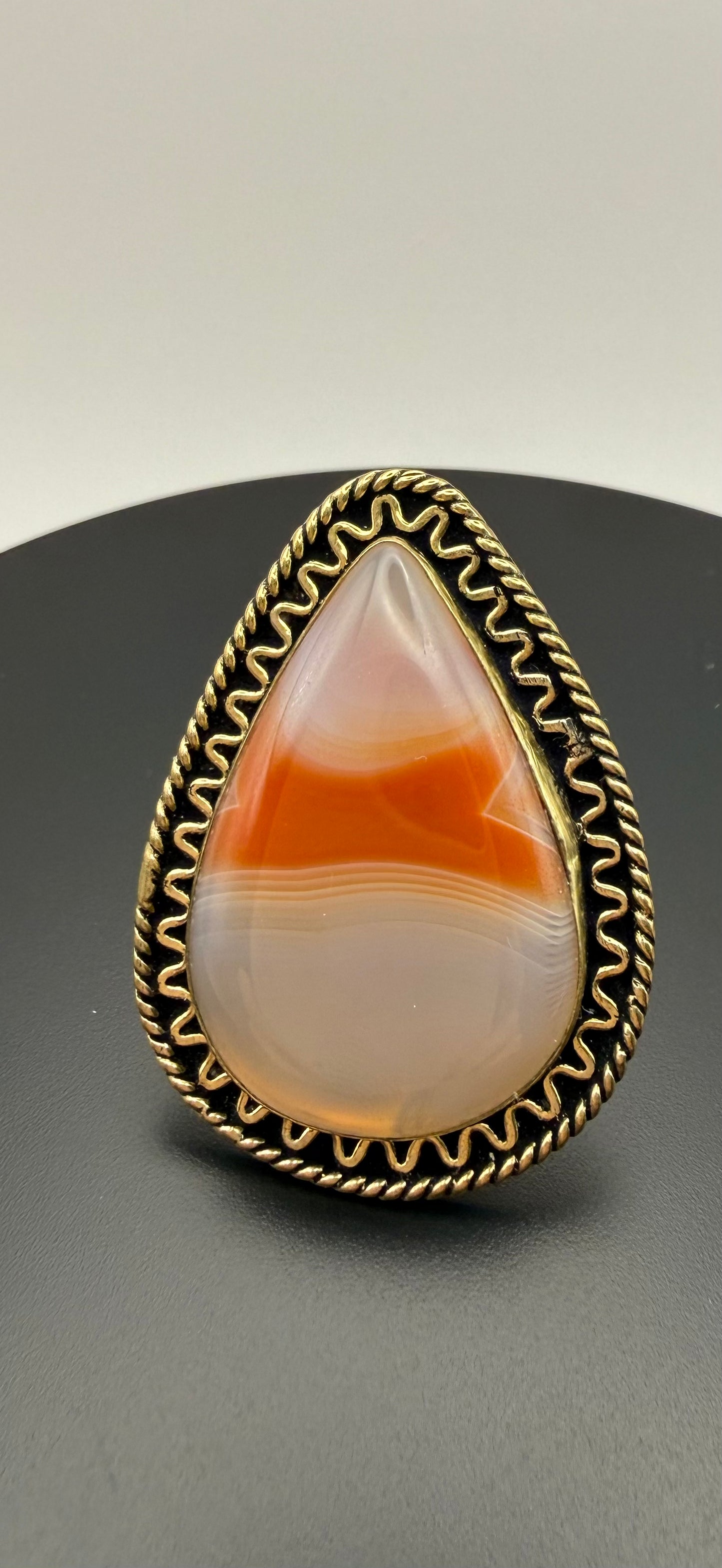Vela — Cream & Honey Banded Agate Teardrop Ring