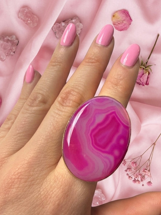 Rosa Salvaje — Wild Pink Banded Agate Ring