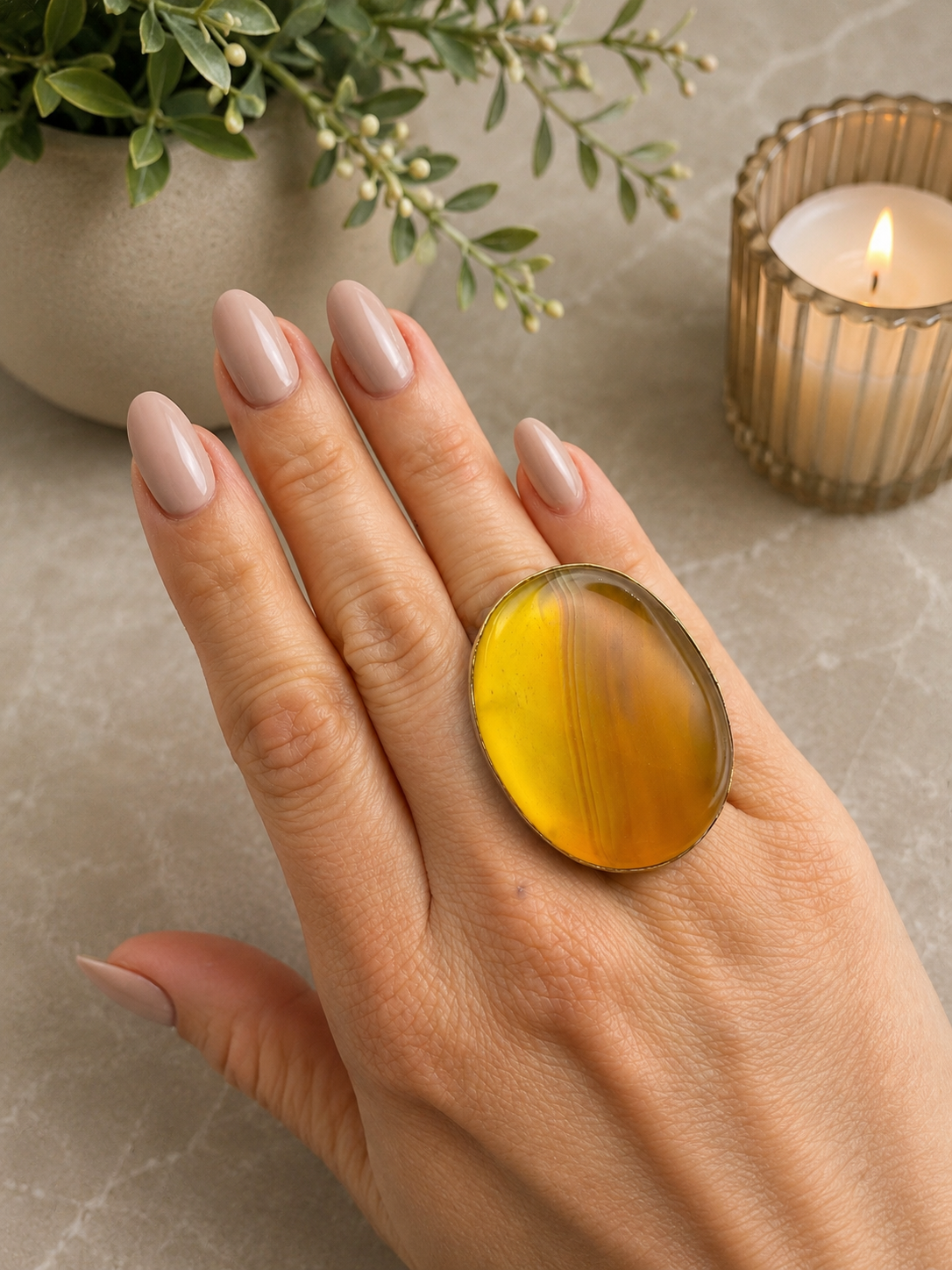 Ámbar — Golden Honey Agate Ring