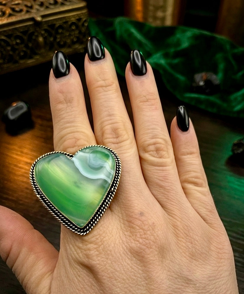 Esperanza — Green Heart Agate Ring