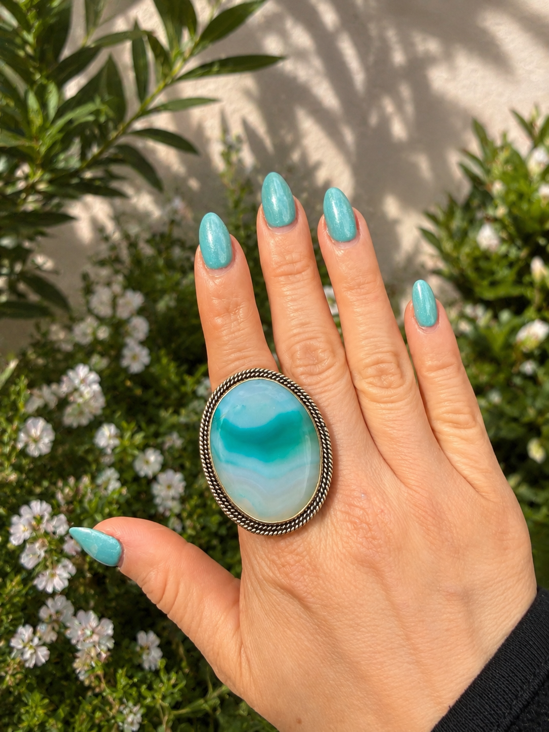 Laguna — Aqua-Green Agate Ring